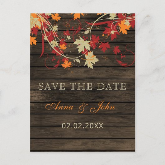Barn Wood Rustic Fall Leaves Wedding save the date Aankondigingskaart (Voorkant)