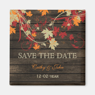 Barn Wood Rustic Fall Leaves Wedding save the date Magneet