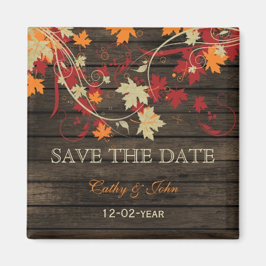 Barn Wood Rustic Fall Leaves Wedding save the date Magneet (Voorkant)