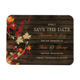 Barn Wood Rustic Fall Leaves Wedding save the date Magneet
