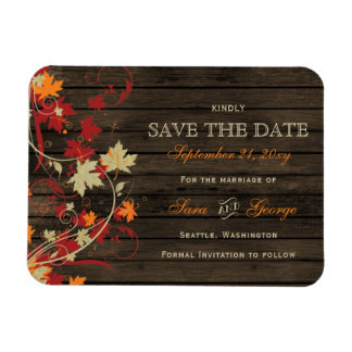 Barn Wood Rustic Fall Leaves Wedding save the date Magneet