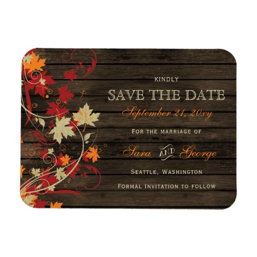 Barn Wood Rustic Fall Leaves Wedding save the date Magneet (Horizontaal)