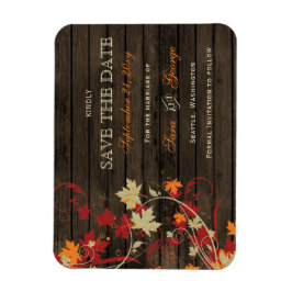 Barn Wood Rustic Fall Leaves Wedding save the date Magneet