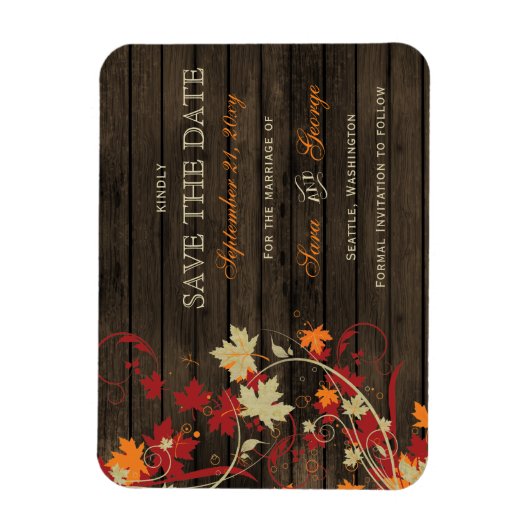 Barn Wood Rustic Fall Leaves Wedding save the date Magneet (Verticaal)