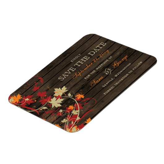 Barn Wood Rustic Fall Leaves Wedding save the date Magneet (Linkerzijde)