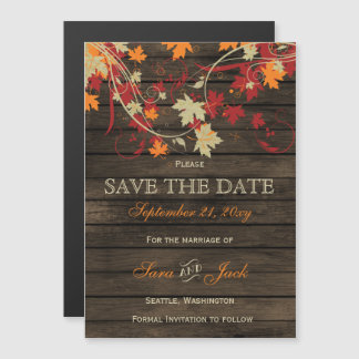 Barn Wood Rustic Fall Leaves Wedding save the date Magnetische Uitnodiging