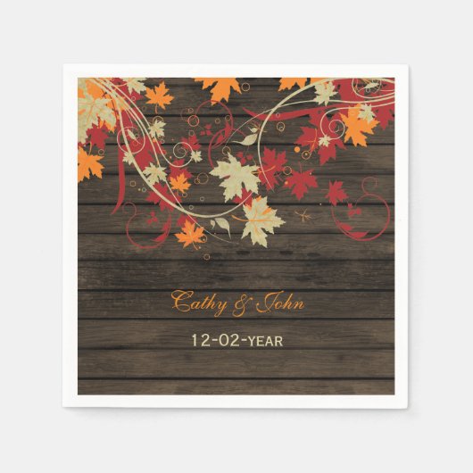 Barn Wood Rustic Fall Leaves Wedding Servetten (Voorkant)