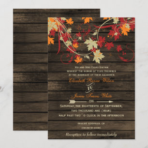 Barn Wood Rustic Fall Leaves Weduwen uitnodigingen