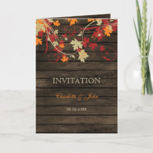 Barn Wood Rustic Fall Leaves Weduwen uitnodigingen