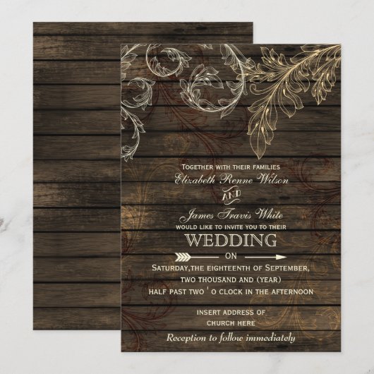 Barn wood Rustic flourc bruiloft uitnodigingen (Voorkant / Achterkant)