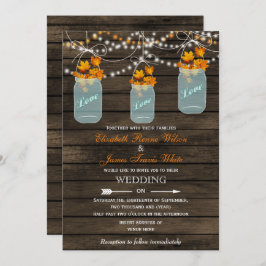 Barn wood Rustic mason jar Fall bruiloft Kaart