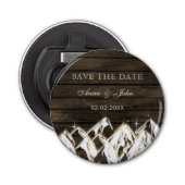 Barn wood Rustic Mountains Save the Date Button Flesopener (Voorkant)