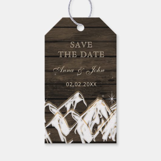 Barn wood Rustic Mountains Save the Date Cadeaulabel (Voorkant)