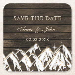Barn wood Rustic Mountains Save the Date Kartonnen Onderzetters