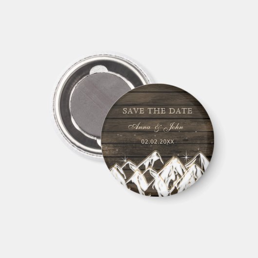 Barn wood Rustic Mountains Save the Date Magneet (Voorkant / Achterkant)