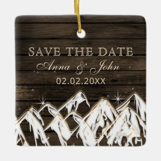 Barn wood Rustic Mountains Save the Date Photo Keramisch Ornament (Voorkant)