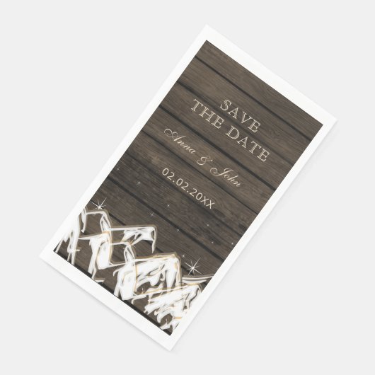 Barn wood Rustic Mountains Save the Date Servet (Hoek)