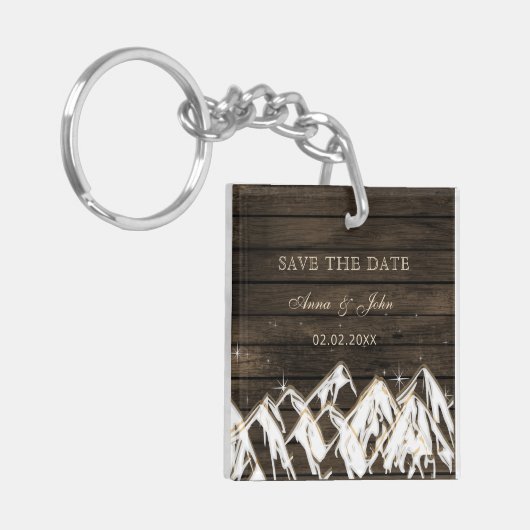 Barn wood Rustic Mountains Save the Date Sleutelhanger (Voorkant Links)