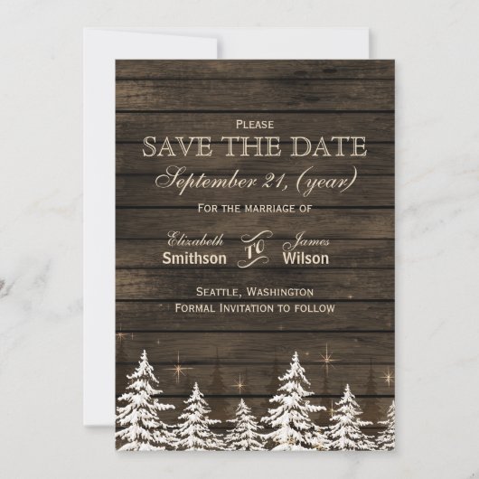 Barn wood Rustic Pine bomen, winter met uitzonderi Save The Date (Voorkant)