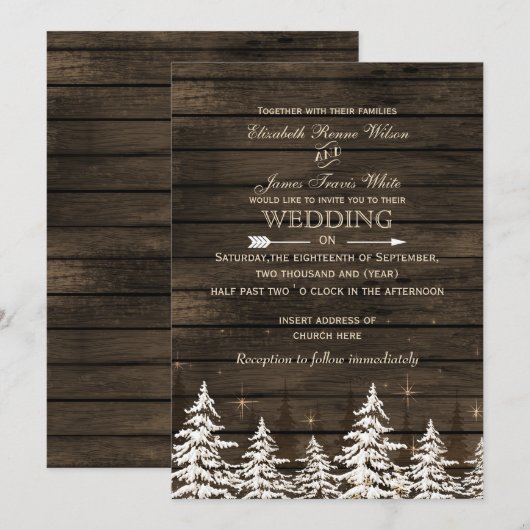 Barn wood Rustic Pine bomen winterbruiloft Kaart (Voorkant / Achterkant)