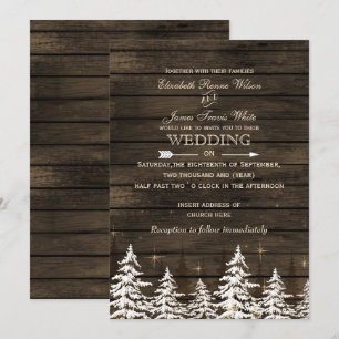 Barn wood Rustic Pine bomen winterbruiloft Kaart