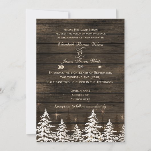 Barn wood Rustic Pine Tree Winter Weddenschap Kaart (Voorkant)