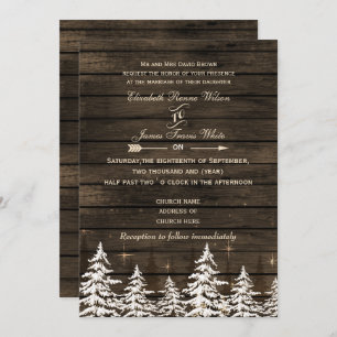 Barn wood Rustic Pine Tree Winter Weddenschap Kaart