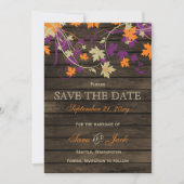 Barn wood Rustic plum fall leaves save the date (Voorkant)