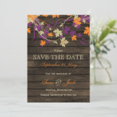 Barn wood Rustic plum fall leaves save the date (Staand voorkant)