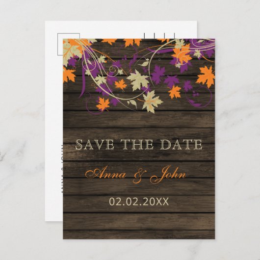 Barn Wood Rustic Plum Fall slaat op sparen de datu Aankondigingskaart (Voorkant / Achterkant)