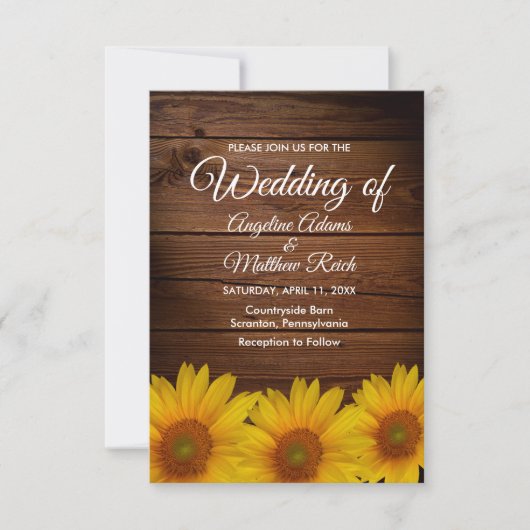 Barn Wood + Rustic Sunflower Wedding Kaart (Voorkant)