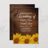 Barn Wood + Rustic Sunflower Wedding Kaart (Voorkant / Achterkant)