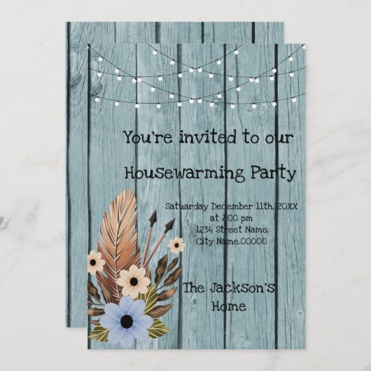 Barn Wood Rustige Eucalyptus Housewarming Party in Kaart (Voorkant / Achterkant)