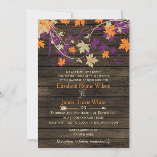 Barn wood Rustige Herfst blaadjes bruiloft Kaart (Voorkant)