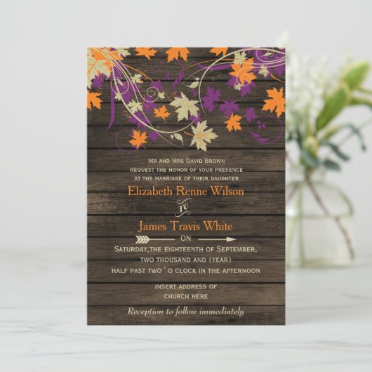 Barn wood Rustige Herfst blaadjes bruiloft Kaart (Staand voorkant)