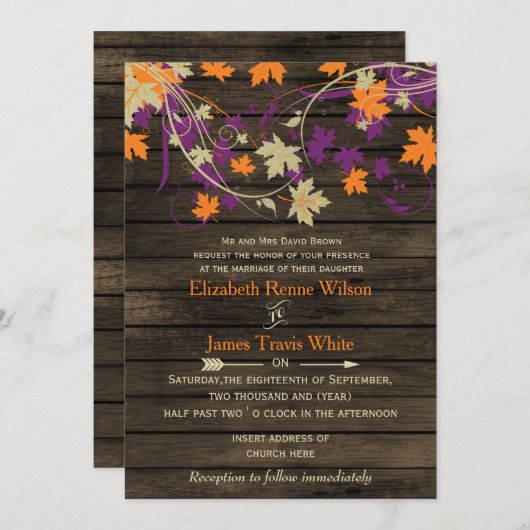 Barn wood Rustige Herfst blaadjes bruiloft Kaart (Voorkant / Achterkant)