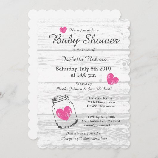 Barn wood rustige mason jar baby doucheuitnodiging kaart (Voorkant / Achterkant)