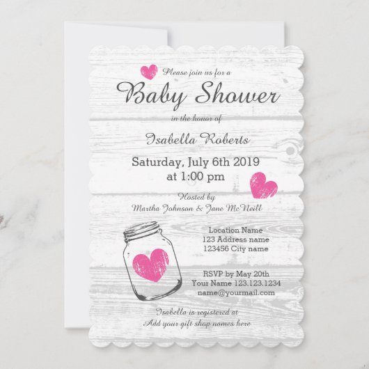 Barn wood rustige mason jar baby doucheuitnodiging kaart (Voorkant)