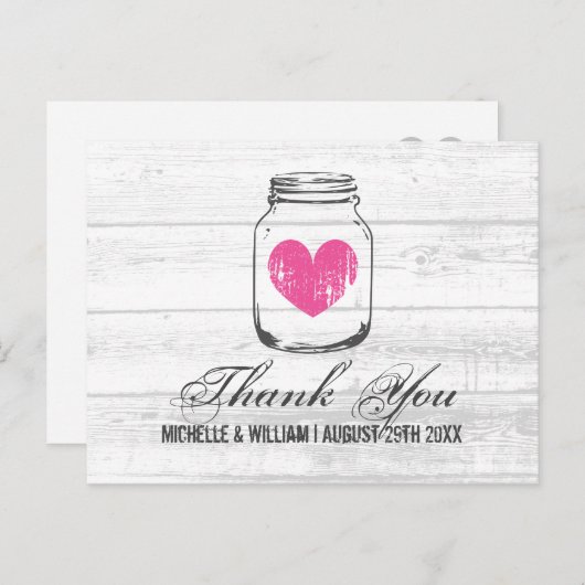 Barn wood rustige mason jar bruiloft bedankt je ka briefkaart (Voorkant / Achterkant)