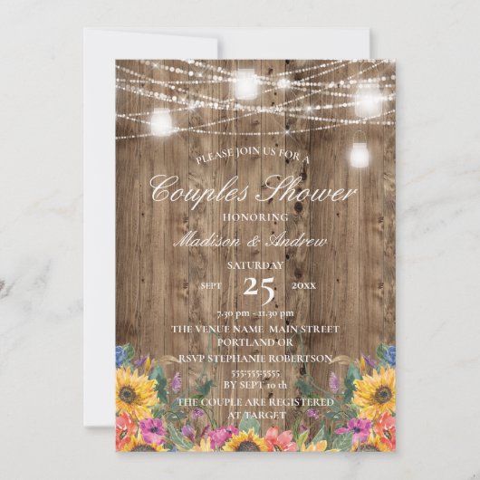 Barn Wood & Rustige Sunflower Couples Shower Kaart (Voorkant)