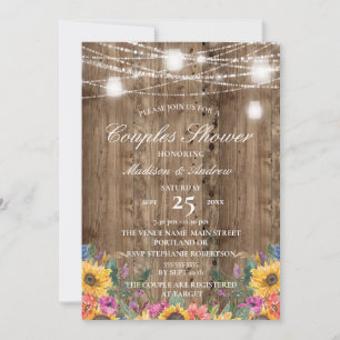 Barn Wood & Rustige Sunflower Couples Shower Kaart