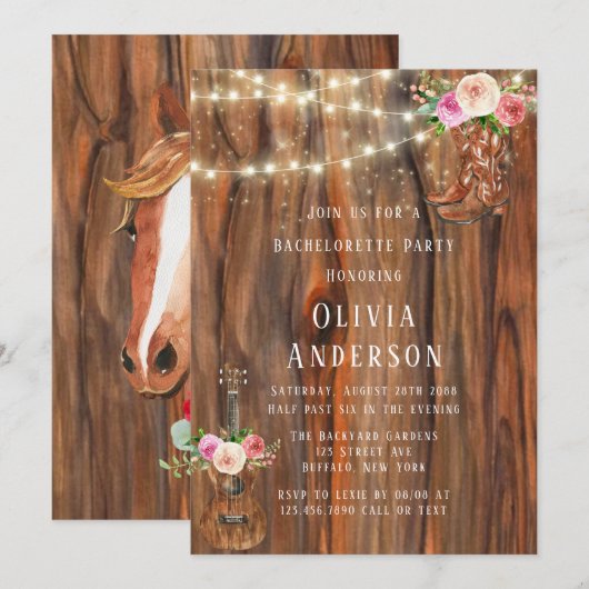 Barn Wood Sting of Lights Boots Bachelorette Party Kaart (Voorkant / Achterkant)