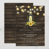 Barn Wood String Light Sunflower Rehearsal Dinner Kaart (Voorkant / Achterkant)