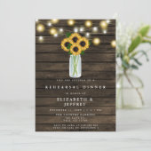 Barn Wood String Light Sunflower Rehearsal Dinner Kaart (Staand voorkant)