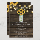 Barn Wood String Light Sunflower Rehearsal Dinner Kaart (Voorkant / Achterkant)