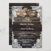 Barn Wood String Lights Burlap Hearts Wedding Kaart (Voorkant / Achterkant)