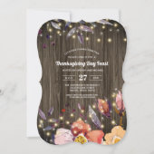 Barn Wood String Lights Floral Thanksgiving Feast Kaart (Voorkant)