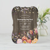 Barn Wood String Lights Floral Thanksgiving Feast Kaart (Staand voorkant)