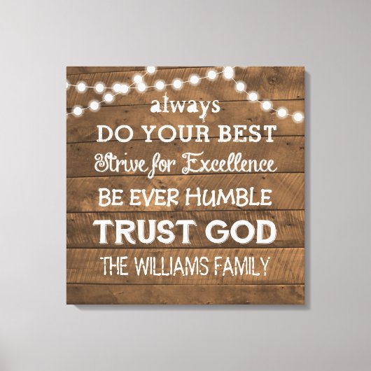 Barn Wood String Lights Gepersonaliseerde Familiem Canvas Afdruk (Voorkant)