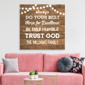 Barn Wood String Lights Gepersonaliseerde Familiem Canvas Afdruk (Insitu (Woonkamer))